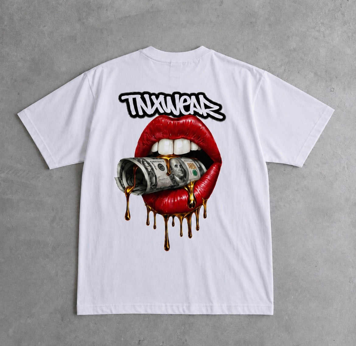 TNXWEAR Drip Money Lips Oversized Black T-Shirt