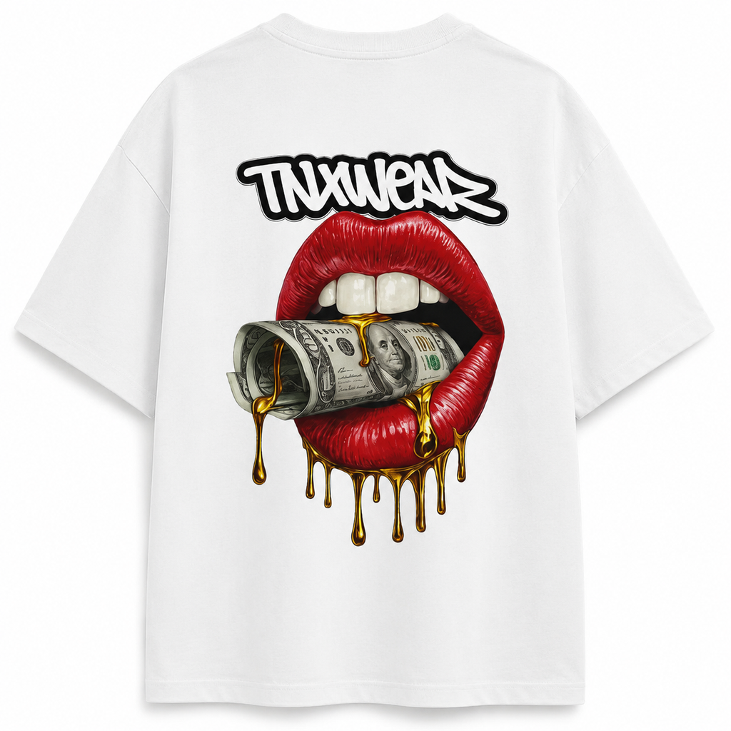 TNXWEAR Drip Money Lips Oversized Black T-Shirt